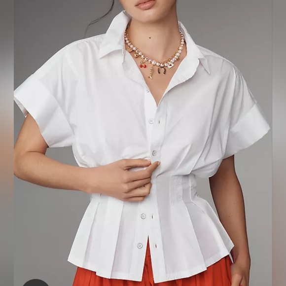 Anthropologie Tops - Anthropologie White Short Sleeves Blouse. Cotton